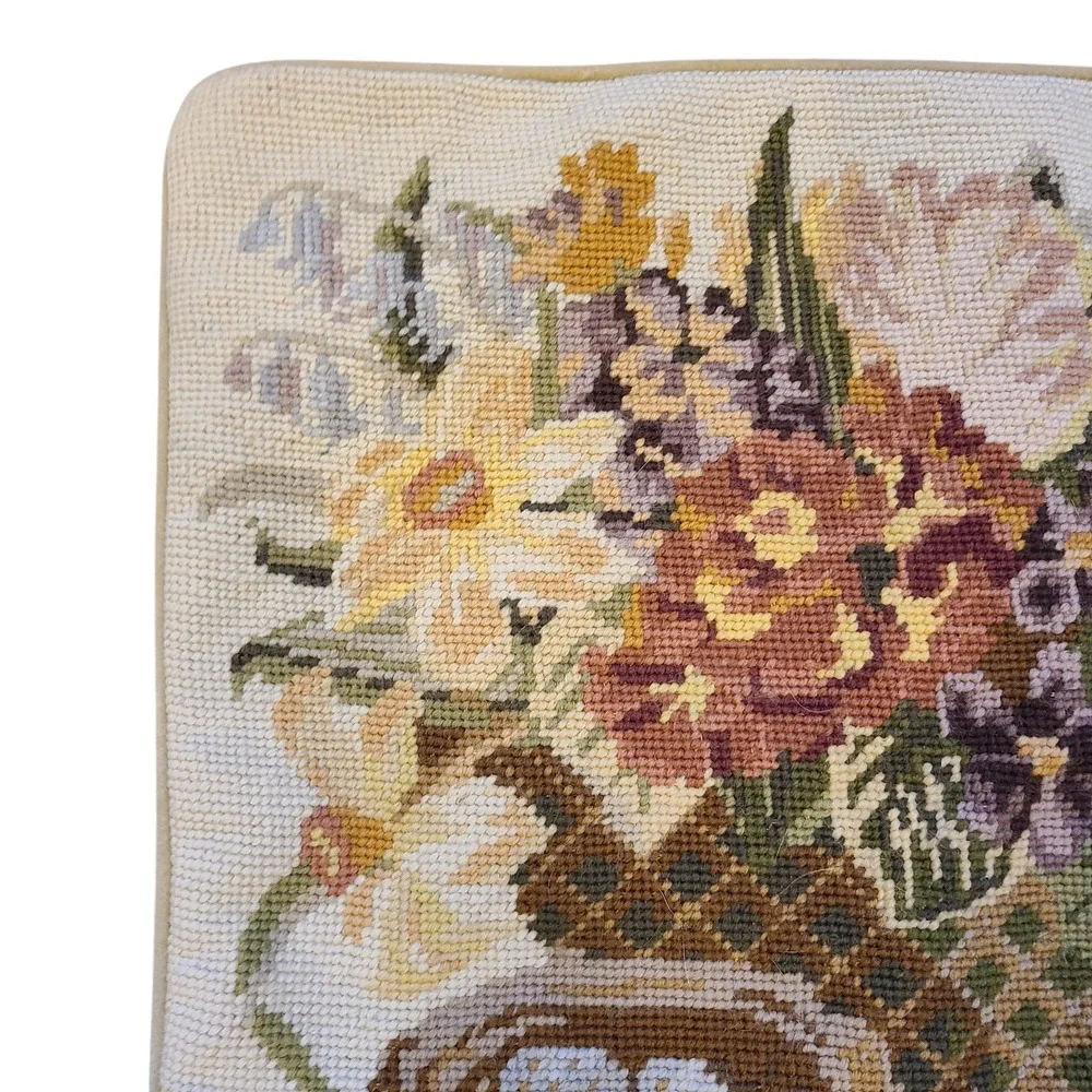 VTG Set of‎ 2 Floral Needlepoint Pillow Covers Velvet Backed Zipper (no inserts)